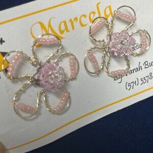 Buy 2 Get 1 FREE NWT Handmade Flower Copper Wire Craft Earrings/Bright Beads